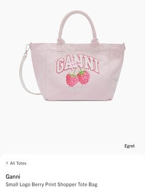 Ganni Small Logo Berry Print Shopper Tote Bag - Pale Pink NWT